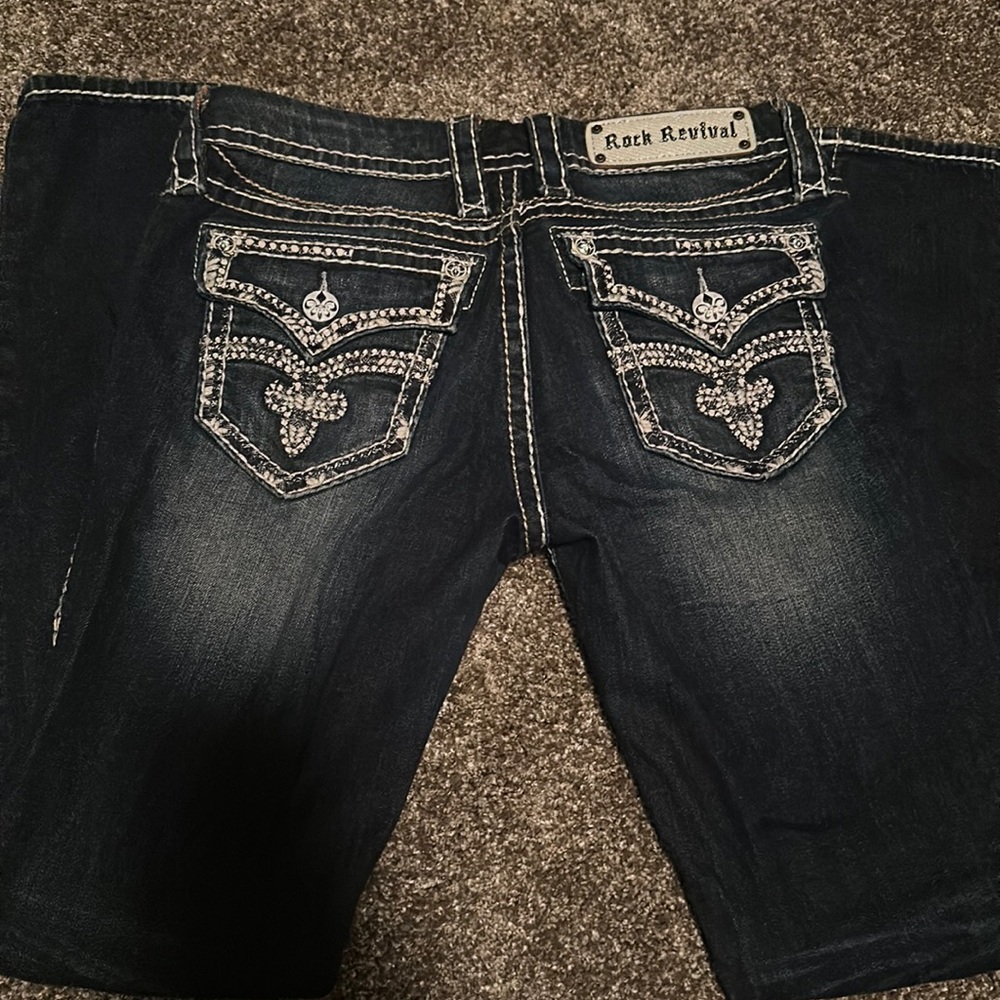 Dark blue rock revival skinny Jean